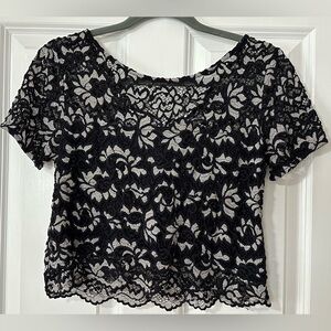 French Connection cropped shirt with black crochet -like detail